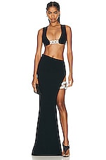 David Koma Asymmetrical Waistline Chain Maxi Skirt in Black & Silver, view 5, click to view large image.