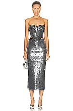 David Koma Sequin Midi Skirt in Grey, view 4, click to view large image.
