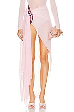 David Koma Metallic Tube Hip Detail Maxi Skirt in Soft Pink & Pink, view 1, click to view large image.