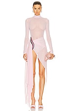 David Koma Metallic Tube Hip Detail Maxi Skirt in Soft Pink & Pink, view 5, click to view large image.