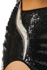 David Koma Metallic Tube Asymmetrical Maxi Skirt in Black & Silver, view 6, click to view large image.