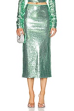 David Koma Metallic Sequin Pencil Skirt in Metallic Green, view 1, click to view large image.