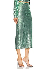David Koma Metallic Sequin Pencil Skirt in Metallic Green, view 2, click to view large image.