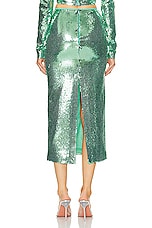 David Koma Metallic Sequin Pencil Skirt in Metallic Green, view 3, click to view large image.