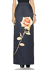David Koma Rose Flower Print Maxi Skirt in Black & Orange, view 2, click to view large image.