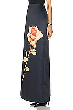 David Koma Rose Flower Print Maxi Skirt in Black & Orange, view 3, click to view large image.