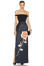 David Koma Rose Flower Print Maxi Skirt in Black & Orange, view 5, click to view large image.