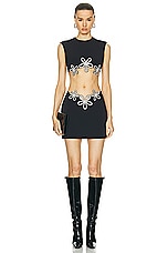 David Koma Crystal Daisy Waistline Mini Skirt in Black & Silver, view 4, click to view large image.