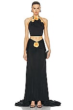 David Koma Rose Payette Waist Maxi Skirt in Black & Orange, view 5, click to view large image.