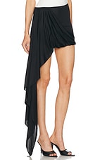 David Koma Drape Front Asymmetric Skirt in Black, view 2, click to view large image.