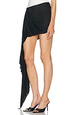 David Koma Drape Front Asymmetric Skirt in Black, view 3, click to view large image.