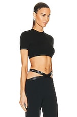 David Koma Circle Back Cut Out Crop Top in Black, view 2, click to view large image.
