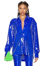 David Koma Sequin Shirt in Blue, view 1, click to view large image.