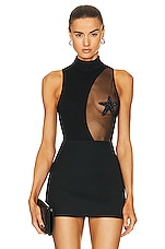 David Koma Crystal &amp; Plexi Starfish Patch Bodysuit in Black, view 1, click to view large image.