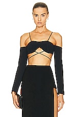 David Koma Off Shoulder Long Sleeve Strap Top in Black, view 1, click to view large image.