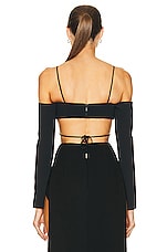 David Koma Off Shoulder Long Sleeve Strap Top in Black, view 3, click to view large image.