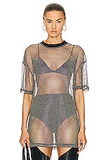 David Koma Crystal Mesh Oversized T-shirt in Black & Iridescent, view 1, click to view large image.