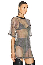 David Koma Crystal Mesh Oversized T-shirt in Black & Iridescent, view 2, click to view large image.
