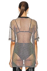 David Koma Crystal Mesh Oversized T-shirt in Black & Iridescent, view 3, click to view large image.