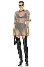 David Koma Crystal Mesh Oversized T-shirt in Black & Iridescent, view 4, click to view large image.