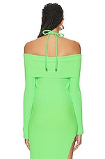 David Koma Crystal Buckle Long Sleeve Knit Top in Neon Green, view 3, click to view large image.