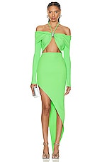 David Koma Crystal Buckle Long Sleeve Knit Top in Neon Green, view 4, click to view large image.