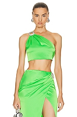 David Koma Crystal Buckle One Shoulder Top in Neon Green, view 1, click to view large image.