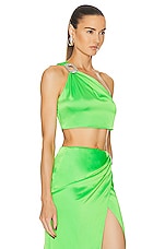 David Koma Crystal Buckle One Shoulder Top in Neon Green, view 2, click to view large image.