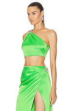 David Koma Crystal Buckle One Shoulder Top in Neon Green, view 3, click to view large image.