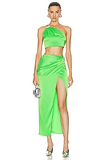 David Koma Crystal Buckle One Shoulder Top in Neon Green, view 5, click to view large image.