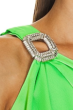 David Koma Crystal Buckle One Shoulder Top in Neon Green, view 6, click to view large image.
