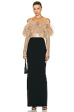 David Koma Feather Trim Sequin Top in Beige, view 4, click to view large image.
