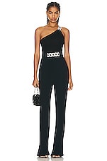 David Koma Crystal Chain One Shoulder Bodysuit in Black & Silver, view 6, click to view large image.
