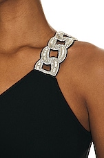 David Koma Crystal Chain One Shoulder Bodysuit in Black & Silver, view 7, click to view large image.