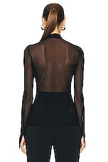 David Koma Crystal Lip Embroidered Mesh Shirt in Black & Red, view 3, click to view large image.
