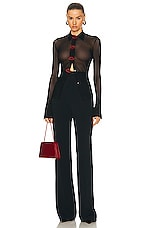 David Koma Crystal Lip Embroidered Mesh Shirt in Black & Red, view 4, click to view large image.