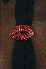 David Koma Crystal Lip Embroidered Mesh Shirt in Black & Red, view 5, click to view large image.