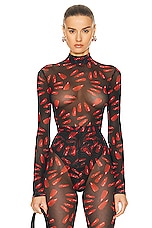 David Koma Nails Print Net Bodysuit in Red & Black, view 1, click to view large image.