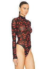 David Koma Nails Print Net Bodysuit in Red & Black, view 3, click to view large image.