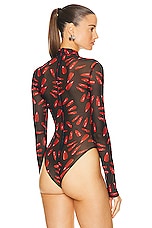 David Koma Nails Print Net Bodysuit in Red & Black, view 4, click to view large image.