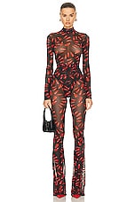 David Koma Nails Print Net Bodysuit in Red & Black, view 5, click to view large image.