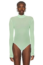 David Koma Long Sleeve Mesh Bodysuit in Mint, view 2, click to view large image.