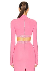David Koma Crystal Embroidered Long Sleeve Crop Top in Pink, view 3, click to view large image.