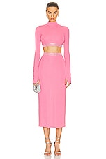 David Koma Crystal Embroidered Long Sleeve Crop Top in Pink, view 4, click to view large image.