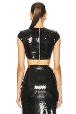 David Koma Sleeveless Cut Detail Cropped Sequin Top in Black, view 4, click to view large image.