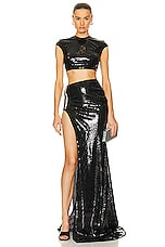 David Koma Sleeveless Cut Detail Cropped Sequin Top in Black, view 5, click to view large image.