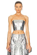David Koma Leather Bandu Top in Silver, view 1, click to view large image.