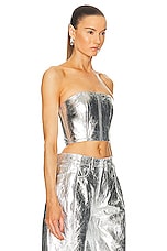 David Koma Leather Bandu Top in Silver, view 2, click to view large image.