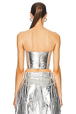 David Koma Leather Bandu Top in Silver, view 3, click to view large image.