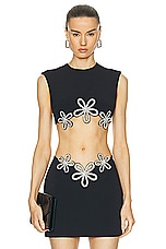 David Koma Crystal Daisy Sleeveless Crop Top in Black & Silver, view 1, click to view large image.